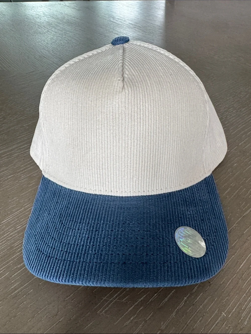 New Two-Tone Corduroy Baseball Cap - Cream & Blue